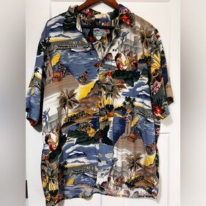 VTG Reyn Spooner Spun Rayon Hawaiian Shirt XXL Honolulu Clipper Seaplane Print